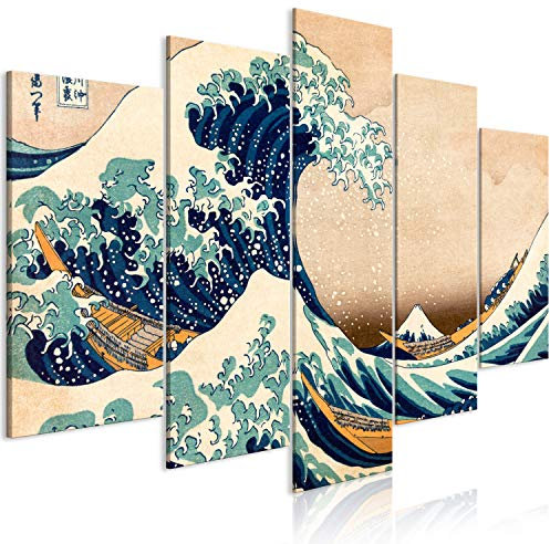 murando Acoustic Canvas Wall Art The great wave of Kanagawa 225x112 cm / 89 x 44 picture with acoustic foam sound absorption print image Artwork 5 pcs room acoustics soundproofing p-B-0009-b-m