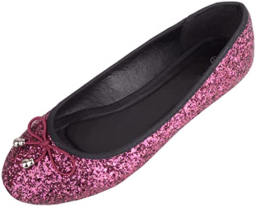 ABSOLUTE FOOTWEAR Womens Casual Party Glittery Ballerina Pumps Dolly Shoes, Magenta, UK 5 / EU 38