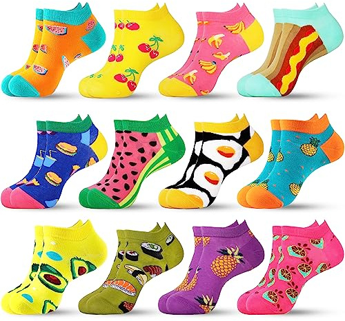 Jeasona 10/12 Paare Lustige Sneaker Socken Damen 35-42 Baumwolle | Bunte Socken Damen Kurze Lässig Ausgefallene Witzig