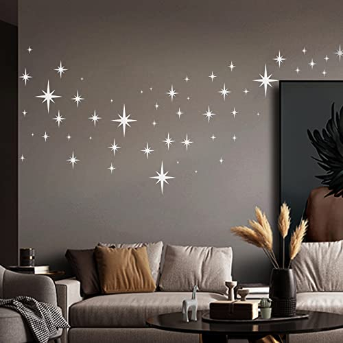 Star Mirror Stickers, 82PCS 3D Mirror Wall Stickers Removable Mirror Star Stickers Acrylic Star Wall Decal for Home Living Room Bedroom Decor (Silver)