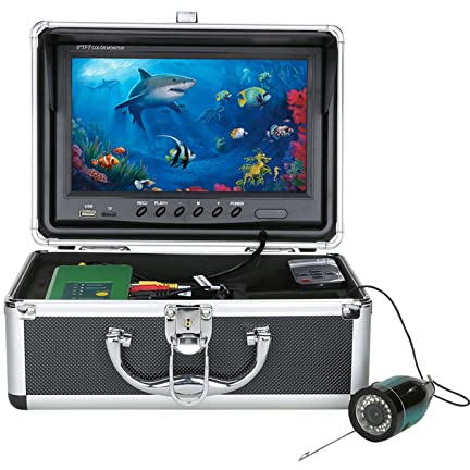 Telecamera Subacquea da Pesca DVR Monitor LCD da 7 Pollici HD 1080P Telecamera Subacquea 15M Ecoscandaglio da Pesca per Pesca su Ghiaccio, Lago e Barca (30M, 9 inch)