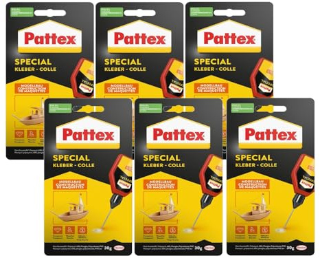 Pattex Spezialkleber Modellbau, für Kunststoff, mit hoher Haftfestigkeit und spurenfreier Trocknung, Tube 6x30 g