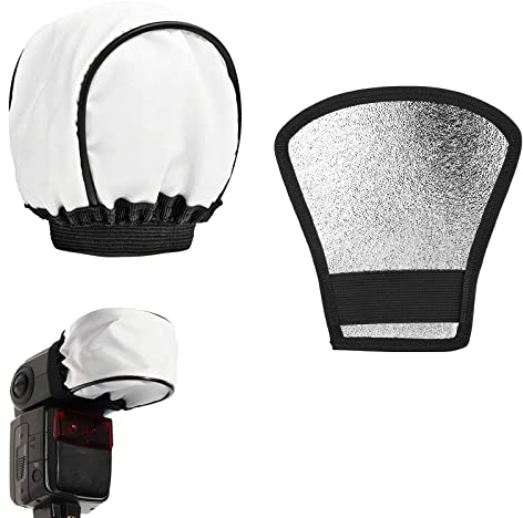 Reflector Plata, Reflector de Flash, Difusor de Luz de Dos Caras, 2 en 1 Difusor de Luz con Banda de Goma, Difusor Flexible Universal Flash, Difusor de Tela Universal, para Flash de Cámara, 2 PCS