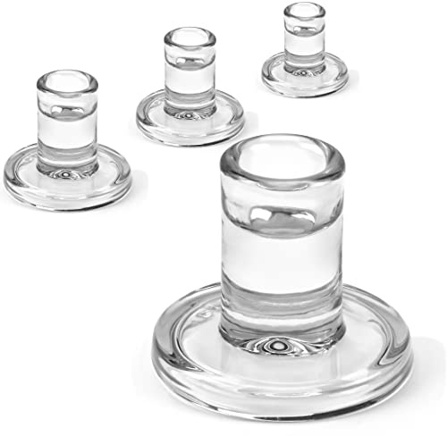 AGLARY 4-teilige transparente Kristallglas-Kerzenhalter für Esstisch, Hochzeit, mit breiter Basis und verdicktem Glas