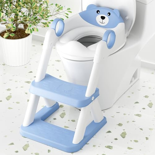 COOSEYA WC-Sitz, Töpfchentrainingssitz für Kleinkinder, verbessertes 2-in-1-Töpfchentraining, für Jungen und Mädchen, wasserdichte gepolsterte Matte mit rutschfestem Tritthocker