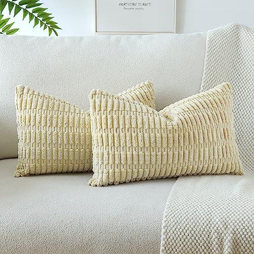 JOTOM 2er Set Kordsamt Weicher Kissenbezüge Moderne Kissenhüllen Dekorative Sofakissen Dekokissen Zierkissenbezug für Wohnzimmer Sofa Schlafzimmer Beige Gelb 40x60 cm