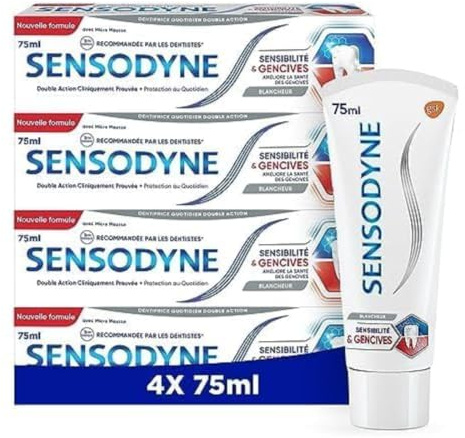 Sensodyne Känslighet och tandkött, vithet, behandling av känsliga tänder och tandkött med vithetsverkan, 4 x 75 ml