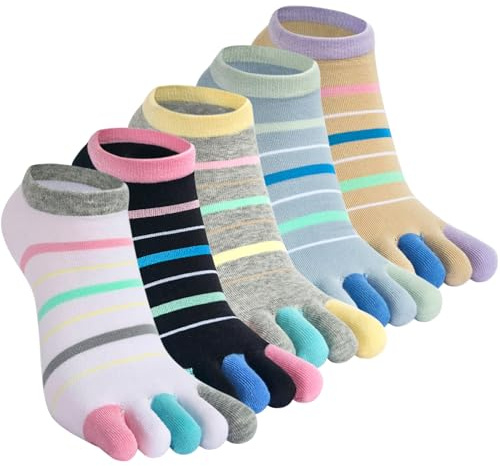 Kevaler Toe Socks for Women Five Finger Socks Running Socks with Toes Cotton Sport Socks Short Socks Mini Crew Socks, UK 3-8, 5 Pairs