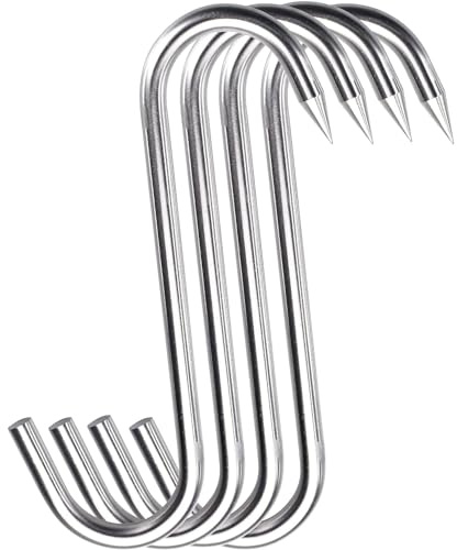 Grizef S-Haken-Fleischhaken, robuster Edelstahl 250mm x 10mm, Fleischverarbeitungshaken für Metzger, Landwirt, Jäger (4 Stück, 10 mm)