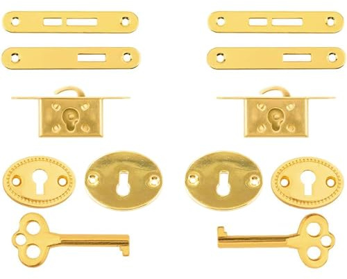 2 Sets Antike Schrankschlösser, Vintage Schrankschloss, Gold Schrankschloss Set, Retro Schreibtisch Schublade Federschloss, für Kleiderschrank, Schublade, Schrank, Holzkisten