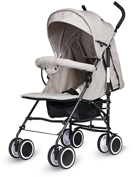 Lightweight Travel Stroller, Compact & Foldable, Bambico 5-Point Harness Pushchair - Buggy (Beige)
