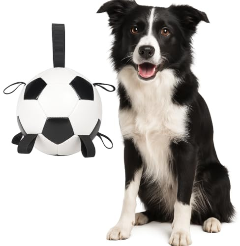 Flamingo Towa – Schwimmfähiger Fußball für Hunde – Weiß/Schwarz – Ø 14 cm – Mit Griffen – Robustes Wasserspielzeug für interaktives Spielen