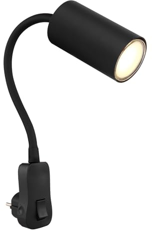 bmf-versand® Steckdosenlampe mit Schalter - Nachtlicht Lampe Schlafzimmer - Nachttischlampe mit Schalter Wandmontage Schwarz - Leselampe Kinder Wandleuchte mit Stecker Schwanenhals GU10