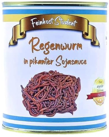 Regenwurm in pikanter Sojasauce aus der Dose Scherzarktikel, Lustige Geschenkidee, Party-Brüller, Spaßgeschenk, Nikolausgeschenk, Geburtstagsgeschenk,
