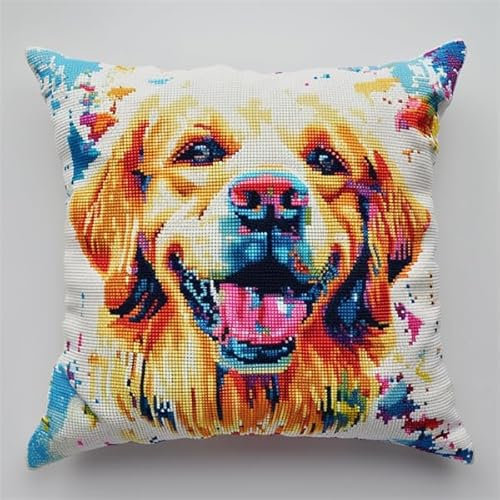 kitphoenix Knüpfkissen Zum Selber Knüpfen Knüpfen Set Knüpfteppiche Set Hund 3D Handgemachte Geschenke Knüpfteppich für Kinder und Erwachsene Knüpfset 43cm X 43cm