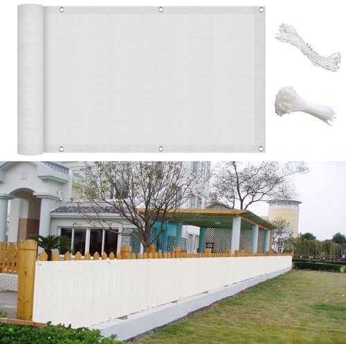 GAIFNAG Balkon Sichtschutz 110 x 800 cm Sichtschutz Sichtschutzzaun, Kunststoff Balkonverkleidung mit Ösen, Nylon Kabelbinder Und Kordel für Balkon Terrasse Garten, Weiß