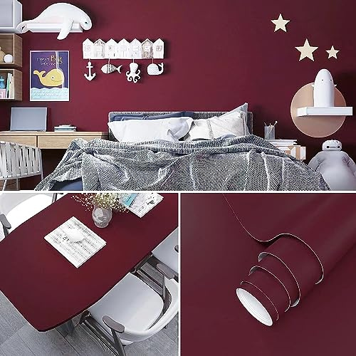 XRUIBZI Papier peint uni bordeaux 40 cm x 1000 cm avec dos adhésif en plastique pour plan de travail de cuisine, revêtement en vinyle, papier contact autocollant imperméable pour plan de travail de