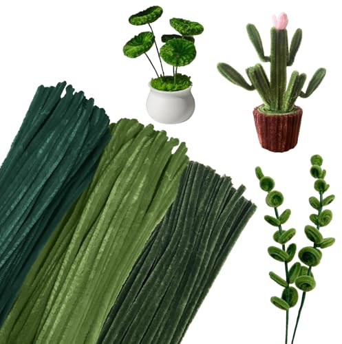 Pfeifenreiniger 300 Stück, 3 Farben 30CM Grün, Pfeifenputzer zum Basteln | YUJINGTING Pipe Cleaner Flower Set, Basteln Blumen, Chenilledraht, für DIY Kreative Projekte Dekorationen und Basteldeko
