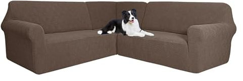 GUYIRT Sofabezug Ecksofa L Form 5 Sitzer, L-förmiger Sofabezug, L-Form Sofahusse, Couchbezug rutschfest, Für Wohnzimme (Leichter Kaffee)