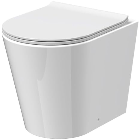Balterley Round Back to Wall Toilet Pan & Soft Close Seat, Rimless Back to Wall Toilet Unit, Space Saving Toilets for Bathroom, BTW Toilets for Bathrooms - 365mm x 500mm x 417mm (White)