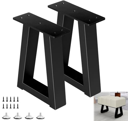 Rioychan 12 Inch Trapezoid Metal Table Legs, DIY Furniture Legs for Coffee Table, Bench Stool Feets Cabinet Chairs Feet Set of 2, Including Screws and Adjustable Feet Pads, Black