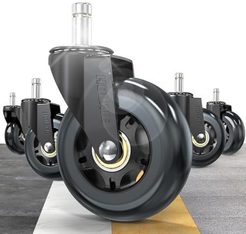 HOLKIE Ruote Sedia Ufficio Nero per rotelle sedie ufficio 10x22 mm in gomma adatte a pavimenti in legno e tappeti set di 5 ruote robuste per sostituire i tappeti delle sedie per computer