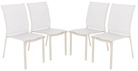 sweeek - Lot de 4 chaises de Jardin Buffalo empilables Aluminium et textilene Beige. 64.5 x 45.5 x 89.5 cm