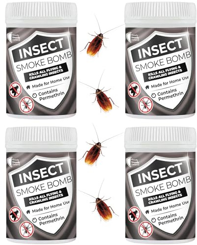 Cockroach Smoke Bomb 4 Pack - Fast-Acting Formula, Comprehensive Coverage, Non-Staining, for Home Use, Effective Against All Insects
