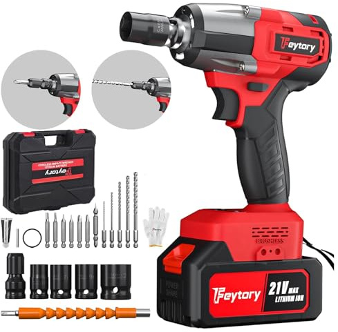 550N.M Cordless Impact Wrench，21V Power Tools，Impact Driver，Impact Wrench 1/2 inch，3-in-1 Impact Gun，4 Sockets,12 Drill Suitable for Cars and Homes
