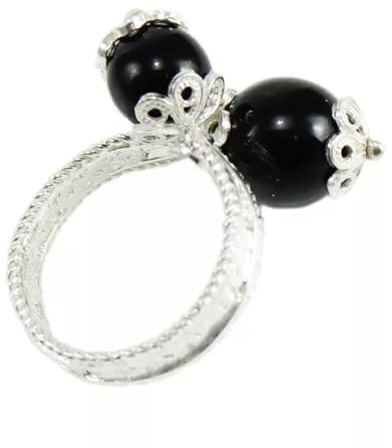 Anello Donna Fede Sarda in Argento con Pietra Onice Su Coccu – Fascia Aperta Regolabile – Filigrana Sarda – Bianco o Brunito (Argento, 13)