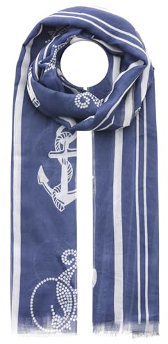 Zwillingsherz Maritimer Schal mit Anker-Motiv, Marineblau und Weiß, Gestreift