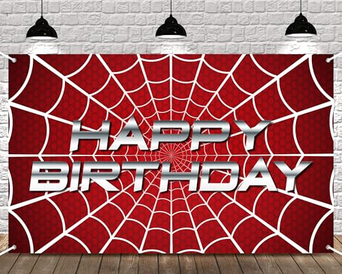 HunnmingRe Happy Birthday Spider Web Backdrop Party Decoration Supplies Theme Banner Backdrop Decor for Birthday Party Photography Background Photo Props (5.9 x 3.6 ft)