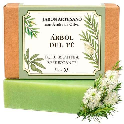 CABRERIZO SOAP Savon Tea Tree avec huile d’olive 100 g – savon solide corps et visage, cosmétique naturelle pour peaux grasses et mixtes, idéal pour la routine de soin au quotidien