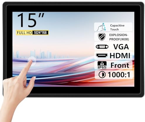 Multi-Point Capacitive Touchscreen Monitor Embedded Industrial Display IP65 Waterproof Panle 1920x1080P with HDMI/VGA Interface (15 inch)