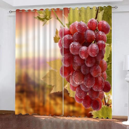 HABEAT 3D Traube Vorhänge Abdunkelnde Traube Kinder vorhänge Vorhang mit ösen 2er Set Gardinen Blickdicht Verdunkelungs für Kinderzimmer Schlafzimmer Wohnzimmer B 110 X H 95 cm （Stil 7-5）