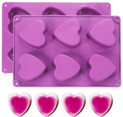PATIKIL Heart Shaped Silicone Mould, 3D Love Heart Chocolate Mould Non-Stick Silicone Valentines Moulds for Baking, DIY, Craft, Lover Cake Candy, Soap-2Pcs(Dark Purple)
