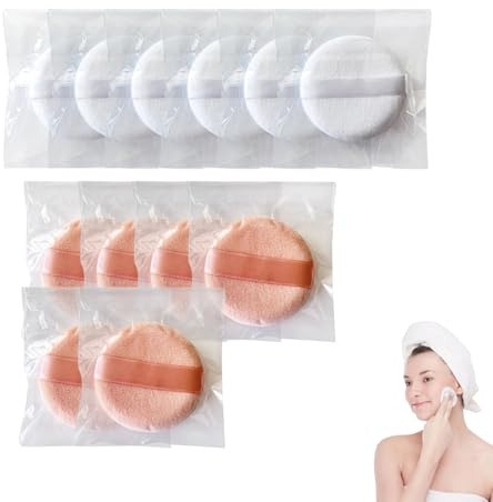 ZWWOGE 12 borlas redondas beige para polvos, borlas de maquillaje, esponjas faciales redondas de terciopelo, herramientas de maquillaje para polvos sueltos, polvos compactos, polvos fijadores, rubor