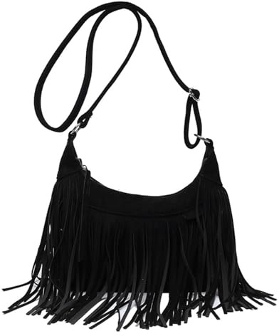 CORIOS Borsa a Spalla a Tracolla con Frange da Donna Borsa Messenger in Pelle Scamosciata Hippie Occidentale Borsa a Mano Ascellare Retro Elegante Tote per Lavoro Shopping Viaggio Nero