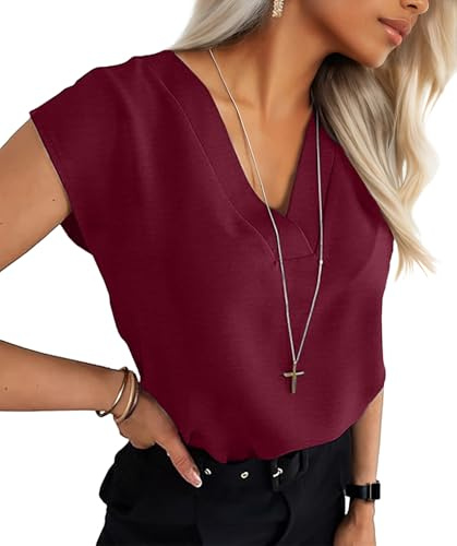 Lepunuo Plus Size Summer Tops Women Cap Sleeve Business Casual Tunic | Flowy V Neck Shirts Office Blouses Business Casual Loose Fit Dress Shirts Trendy Vest Beach Vacation Outfits Tshirts