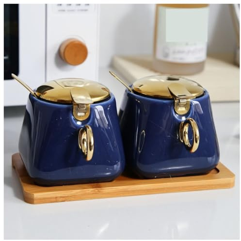 Kryddburk kryddbehållare, keramisk kryddkruka kök set kryddburkset, köksbänktillbehör(Blue(2pcs))