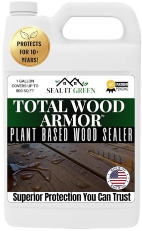 Seal It Green Deck Armor Total Wood Sealer | Premium Plant-Based Penetrating Wood Stain & Sealer in One for Decks, Fences,& Furniture, Waterproof Sealant with Deep Fiber Protection,1 Gallon