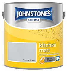 Johnstone's - Kitchen Paint - Frosted Silver - Matt Finish - Grease & Stain Resistant - Suitable for Kitchen Walls & Ceilings - Highly Durable - Low Odour - 12m2 Coverage per Litre - 2.5L