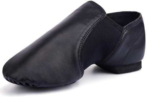 Linodes Unisex 006 PU Leather Upper Slip-on Jazz Shoe for Women and Men's Dance Shoes-Black 8M