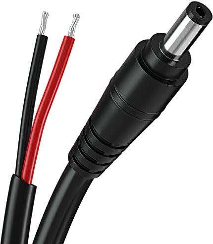 SIOCEN 16AWG DC Barrel Plug Connector 2.1mm x 5.5mm DC Male Plug to Bare Wire Open End Power Wire Supply Repair Cord for CCTV Security Camera, 12V 24V 36V Adapter, Black, 3FT