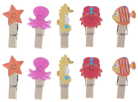 Amosfun 10 Stück Holzklammern 3.5 cm Mini Fotoclips Mit Seil Für Strand Vibes Deko Fotowand Büro Party & Snacks Tüten Verschluss