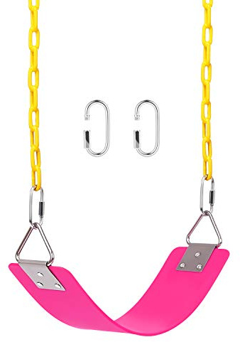 AGPTEK Swing Set, Seat with 66 Inch Anti-Rust Chains Thermoplastic Coated, Support 250lb, Cushion Accessories Replacement with Snap Hooks for Outdoors, Playground, Jungle & Gym - Pink