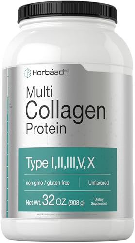 Horbaach Multi Collagen Protein Powder 32 oz | Types I, II, III, IV, V, VII, VIII, X, XII, and XXII | Grassfed Collagen Peptides | Keto & Paleo Friendly | Unflavored & Gluten Free