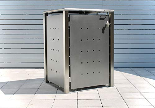 Mülltonnenbox 240 Liter Edelstahl grau anthrazit 1er Box abschließbarer Griff (Klappdach)