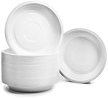 CONTITAL Assiettes jetables creuses en Aluminium - Lacqué blanc, rondes - 50 pièces - Idéales pour les pique-niques, barbecues, fêtes, déjeuners et dîners