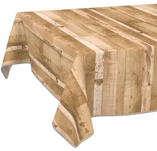 ANRO Wachstuch Tischdecke Holzoptik Hellbraun Rechteckig mit Einfassung – pflegeleicht & robust – abwaschbar für Küche, Garten, Esszimmer 120 x 140 cm (Rechteckig)